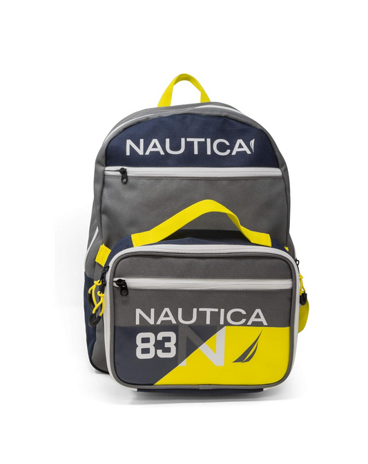 Nautica Backpack With Lunch Bag - Grey and Yellow